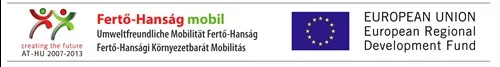 Logoleiste "creating the future AT- HU 2007-2013".  Fertö-Hanság mobil, Umweltfreundliche Mobilität Fertö-Hanság, European Union regional development fund.